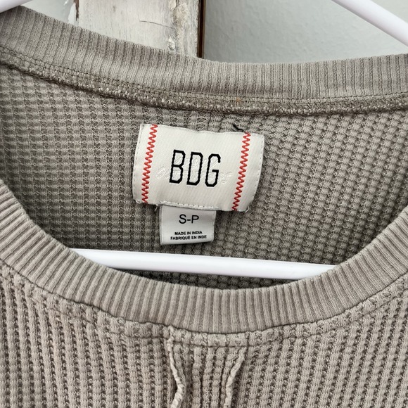 BDG Waffle Knit Tan Patchwork Long Sleeve Top Raw Hem boho grunge Women's Size S - Picture 3 of 4